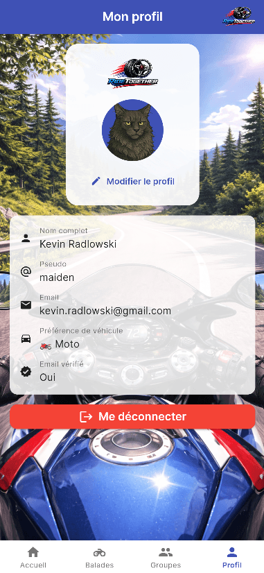 Capture d'écran - Profil RideTogether