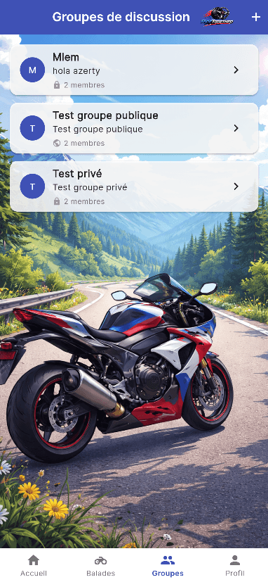 Capture d'écran - Groupes et discussions RideTogether